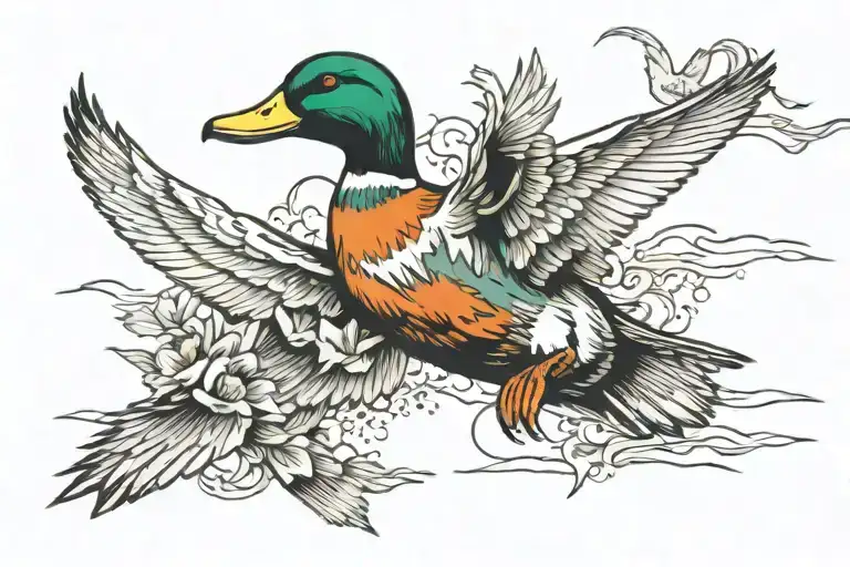 duck hunting flying across tattoo design idea