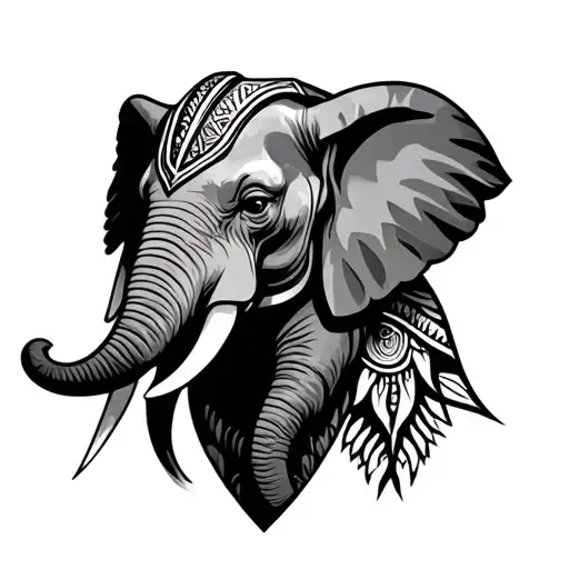 Zulu shield and elephant face into one piece tattoo design idea
