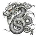 dragon, snake, and rat chinese zodiac sign intertwined tattoo design idea