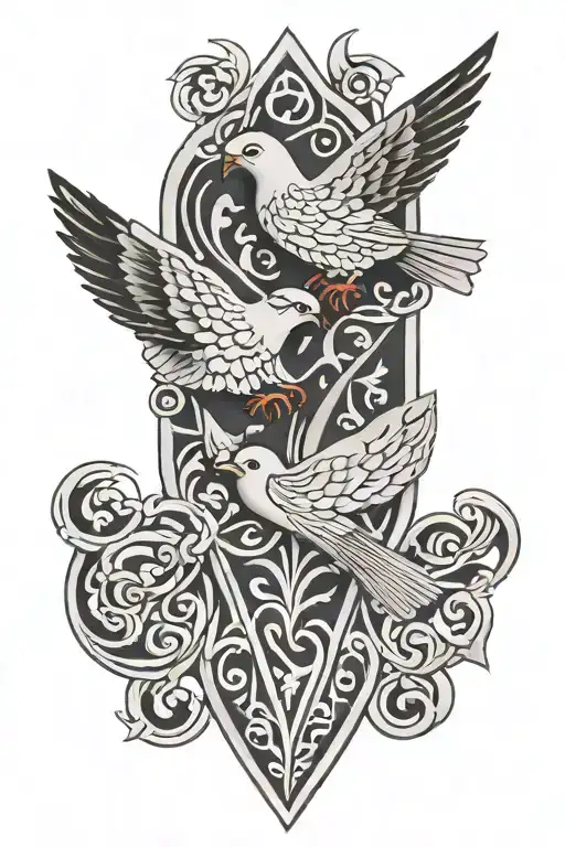 a welsh love spoon interwoven twin doves and an arrowhead  tattoo design idea