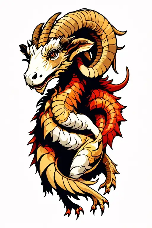 Aries Dragon wrapped loosely intertwined with ram head tattoo design idea
