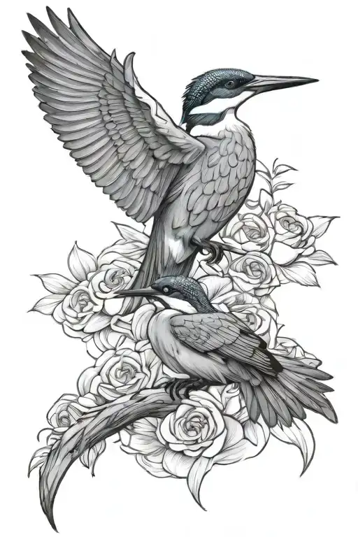 kingfisher and swan  tattoo design idea