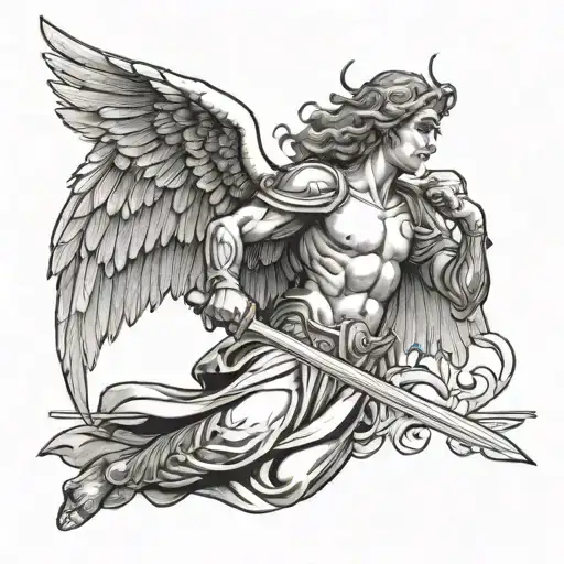 biblical accurate angel with a sword tattoo design idea