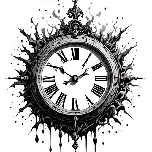 Roman numeral clock melting tattoo design idea