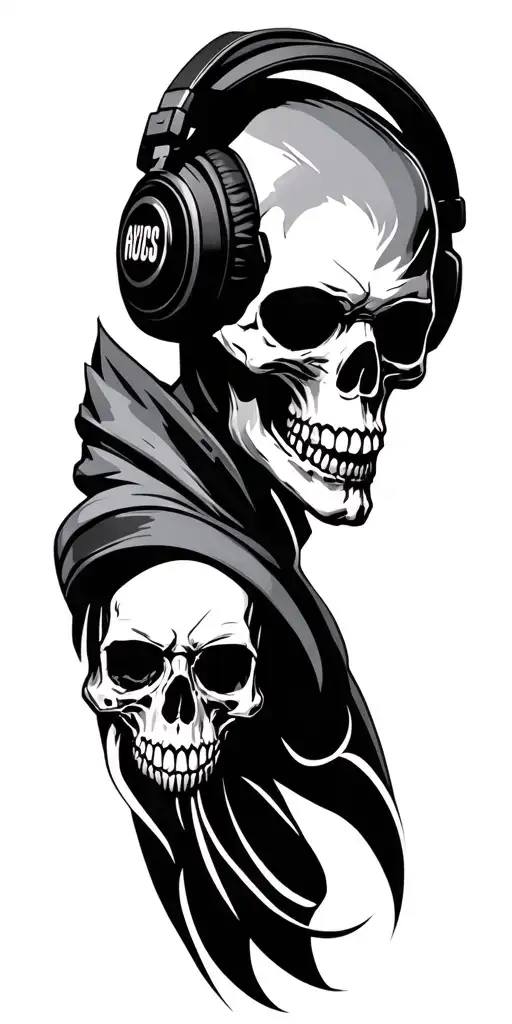 Gaming and skull wearing headphones tattoo design idea