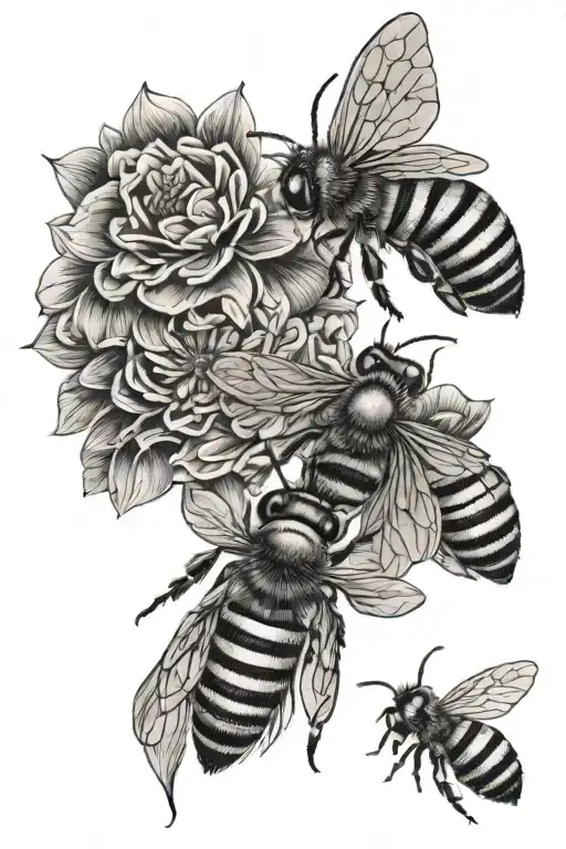 bee, flowers, honeycomb pattern tattoo design idea