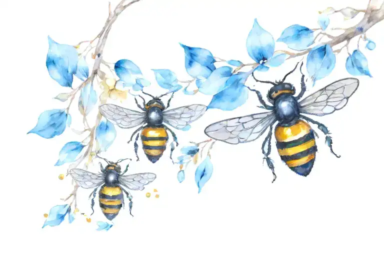 amber pendant with honey bee flying tattoo design idea