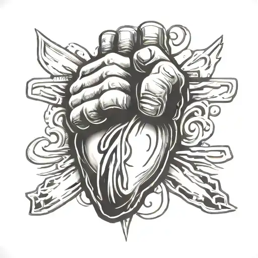 M F heart and fist raised tattoo design idea