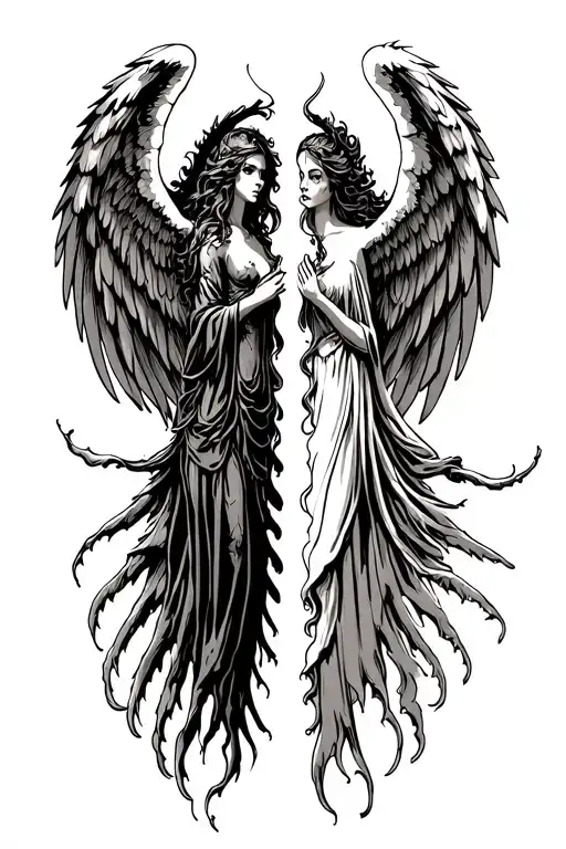 Angel and demon wings spread wide half angel half tattoo design idea