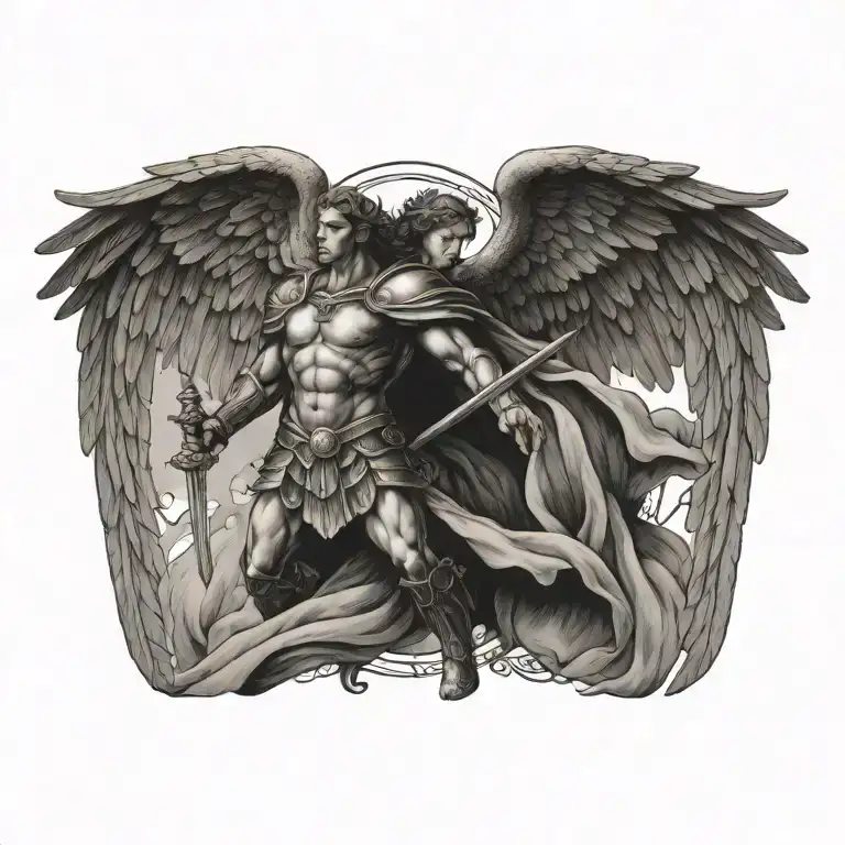 st. Michael archangel slaying satin tattoo design idea