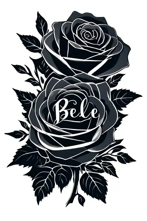 roses with the name Belle in it tattoo design idea
