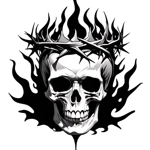 crown of thorns on a flaming skull tattoo design idea