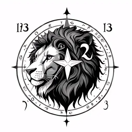 astrological sign leo and cancer with star and number 13 tattoo design idea