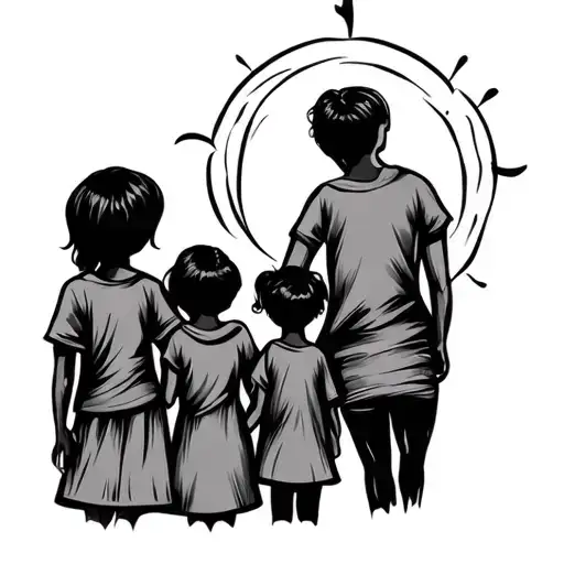 family tattoo design for Raap family of 5 wiht mom dad 2 sons and 1 daughter with christian and connectedness values tattoo design idea