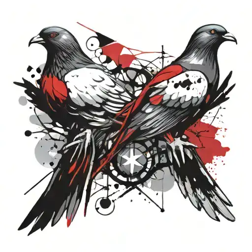 two birds, a pigeon and a dove perched tattoo design idea