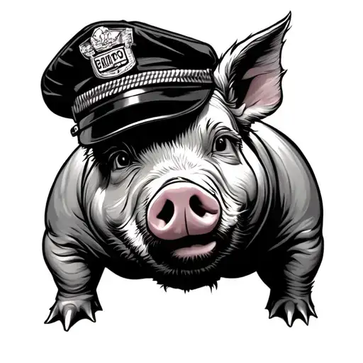 pig with a cop cap tattoo design idea