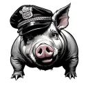 pig with a cop cap tattoo design idea