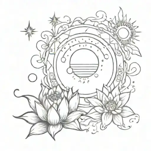 unalome, moon and sun with lotus tattoo design idea