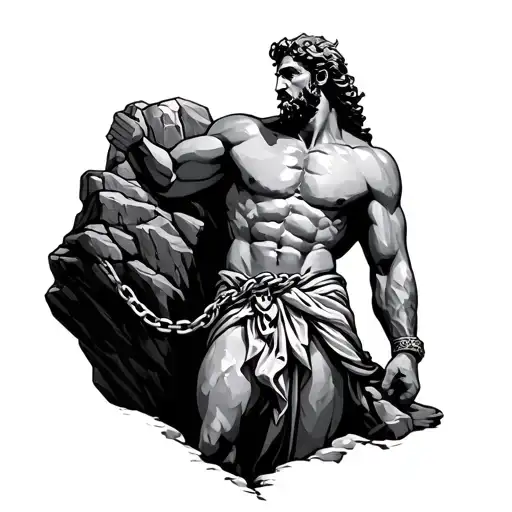 Greek titan prometheus chained to a rock tattoo design idea