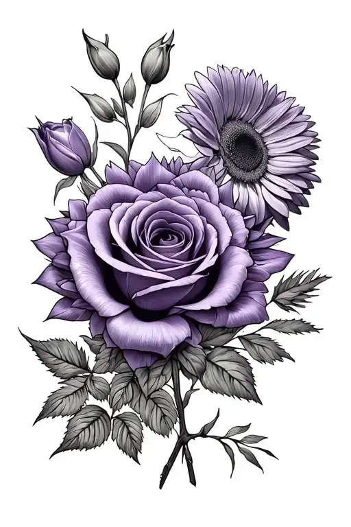 rose, tulip, chrysanthemum, columbine, sunflower, purple flower, wild flower, asiatic lily, delilah, pine tree tattoo design idea