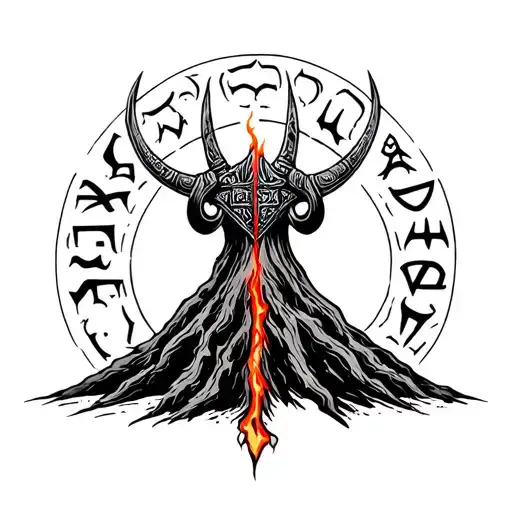volcano Viking runes engraved tattoo design idea