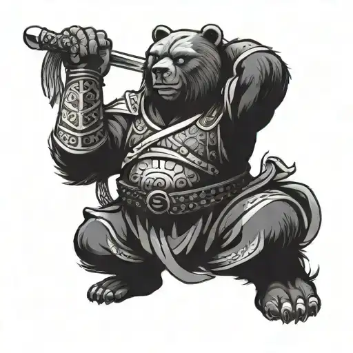 samurai bear flexing tattoo design idea