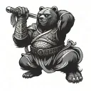 samurai bear flexing tattoo design idea