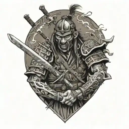 Zombie samurai warrior battling tattoo design idea
