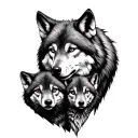 mother wolf protecting cub faces tattoo design idea