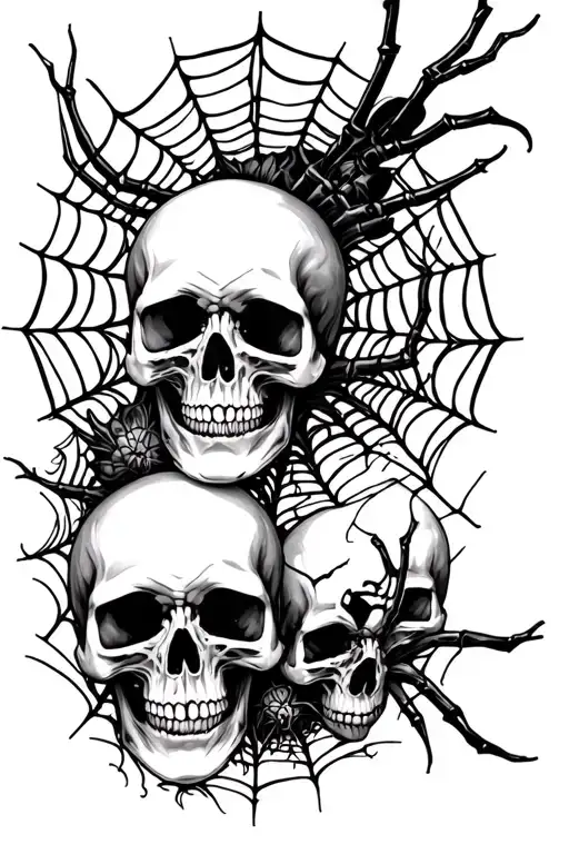 Skulls and spider webs tattoo design idea
