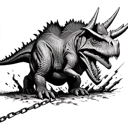 triceratops trapped in chains breaking and bursting tattoo design idea