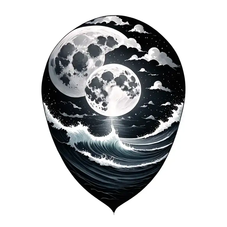 Endless ocean and full moon tattoo design idea