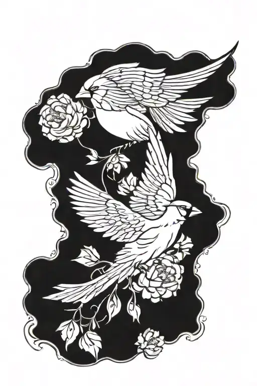 a cardinal flying with carnations for a man tattoo design idea
