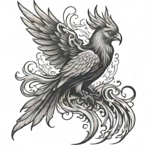 phoenix rising from the ashes biting tattoo design idea