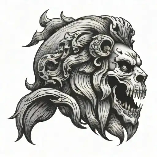 skull and lion  tattoo design idea