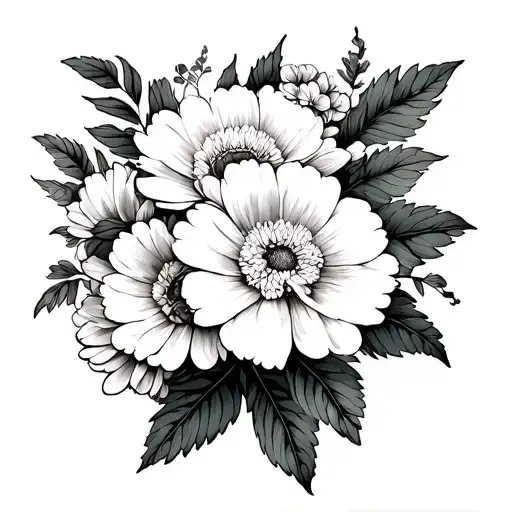 white carnations and chrysanthemum  tattoo design idea