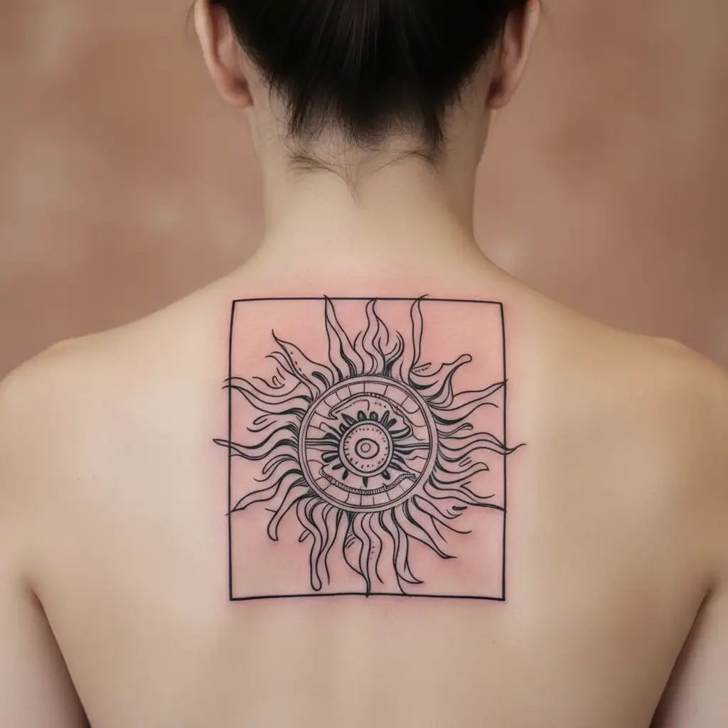 simple, cultural sun, feminine, shows Filipino culture, flowy and wavy, 2x2 in size tattoo design idea