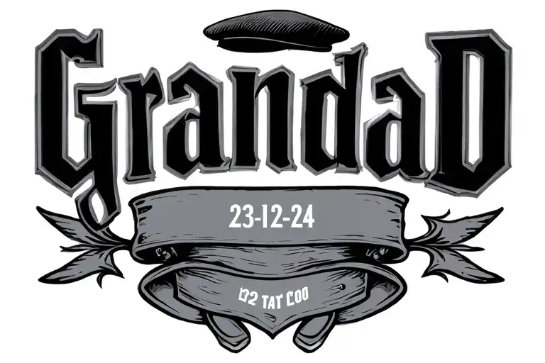 the word grandad with a flat cap on top and 23-12-24 underneath tattoo design idea