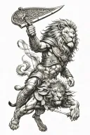 GLADIATOR AND LION tattoo design idea