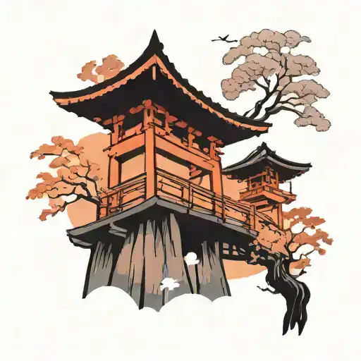 torii gate with black mist shadow tattoo design idea