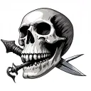 skull with dagger piercing through head and mouth  tattoo design idea