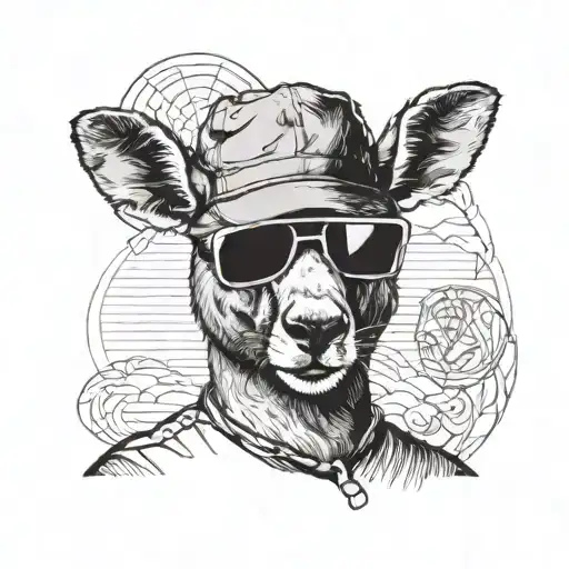 muscular kangaroo wearing sunglasses and a bucket hat tattoo design idea