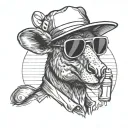 muscular kangaroo wearing sunglasses and a bucket hat tattoo design idea