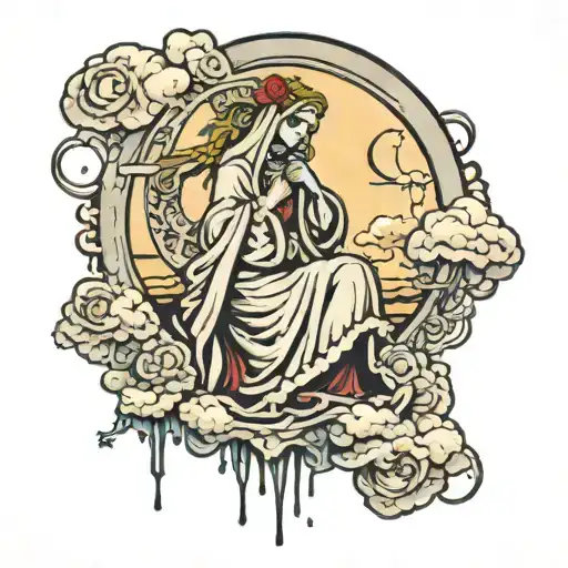 cemetery mother marry clouds moon tattoo design idea