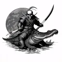 skull samurai slaying an alligator tattoo design idea