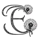 Dandelion letter E small tattoo design idea