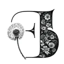 Dandelion letter E small tattoo design idea