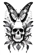butterflys and skull tattoo design idea
