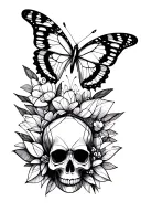 butterflys and skull tattoo design idea