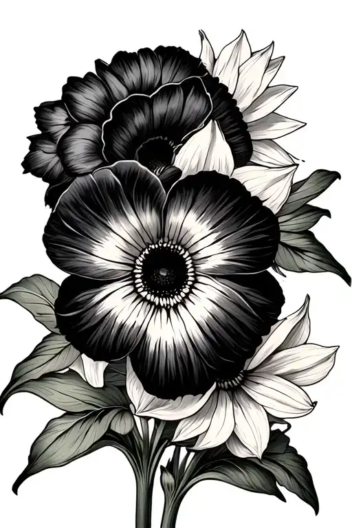 daffodils, pansy, sunflower tattoo design idea